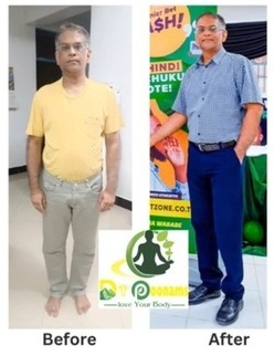 Before and after transformation photos of Mr. Rao — Metabolic health at 60+