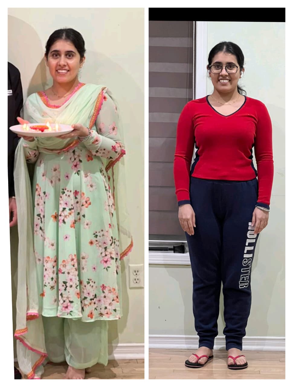 Before and after transformation photos of Simran — Gut health & weight reset