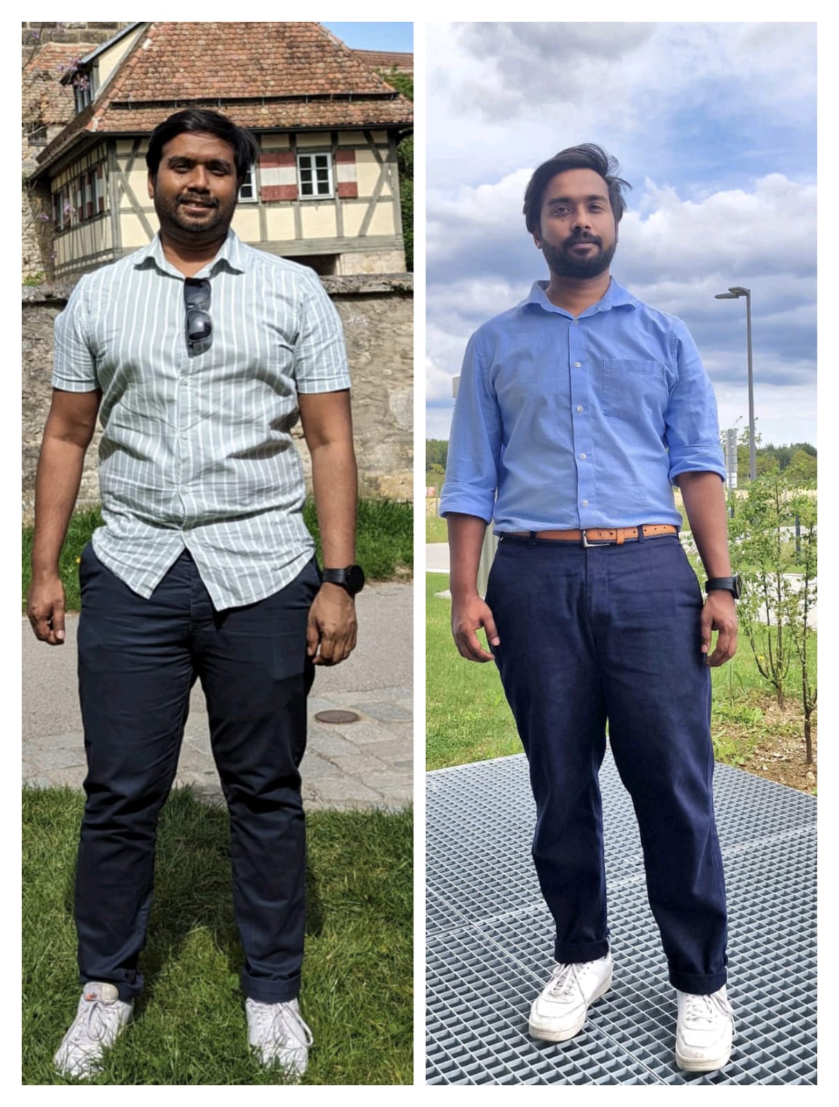 Before and after transformation photos of Arun — 12 months, sustainable fat loss