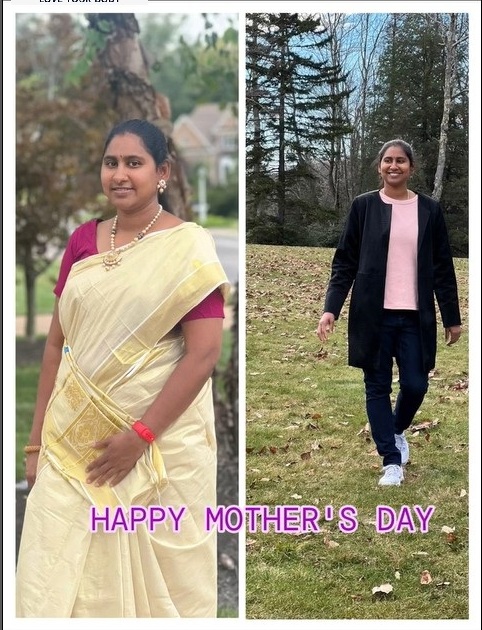 Before and after transformation photos of Lakshmi — Energy, mobility & inches lost